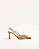 Valentino VLogo Signature Slingback Pump In Crust Leather With Floral Embroidery 80Mm